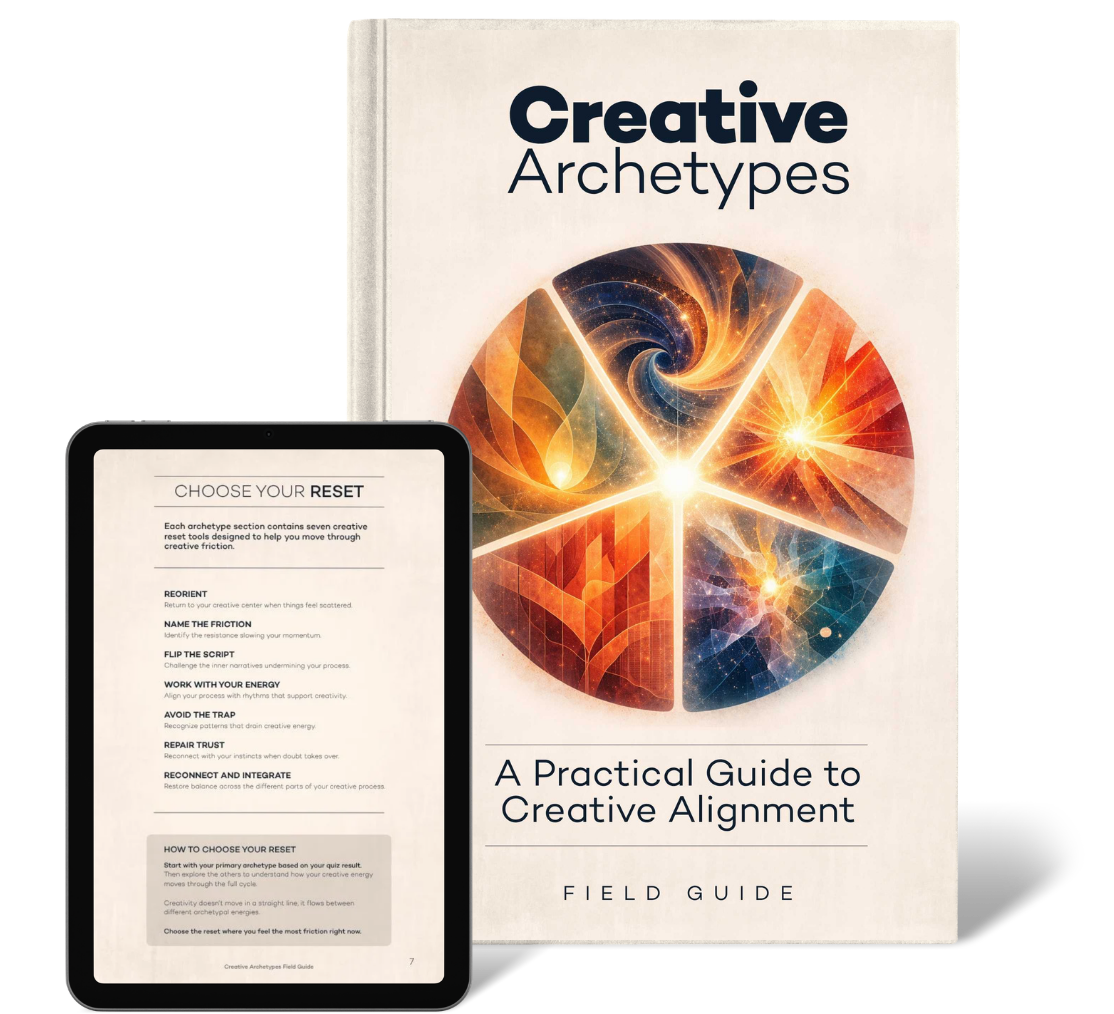 Creative Archetypes Field Guide — book and tablet mockup